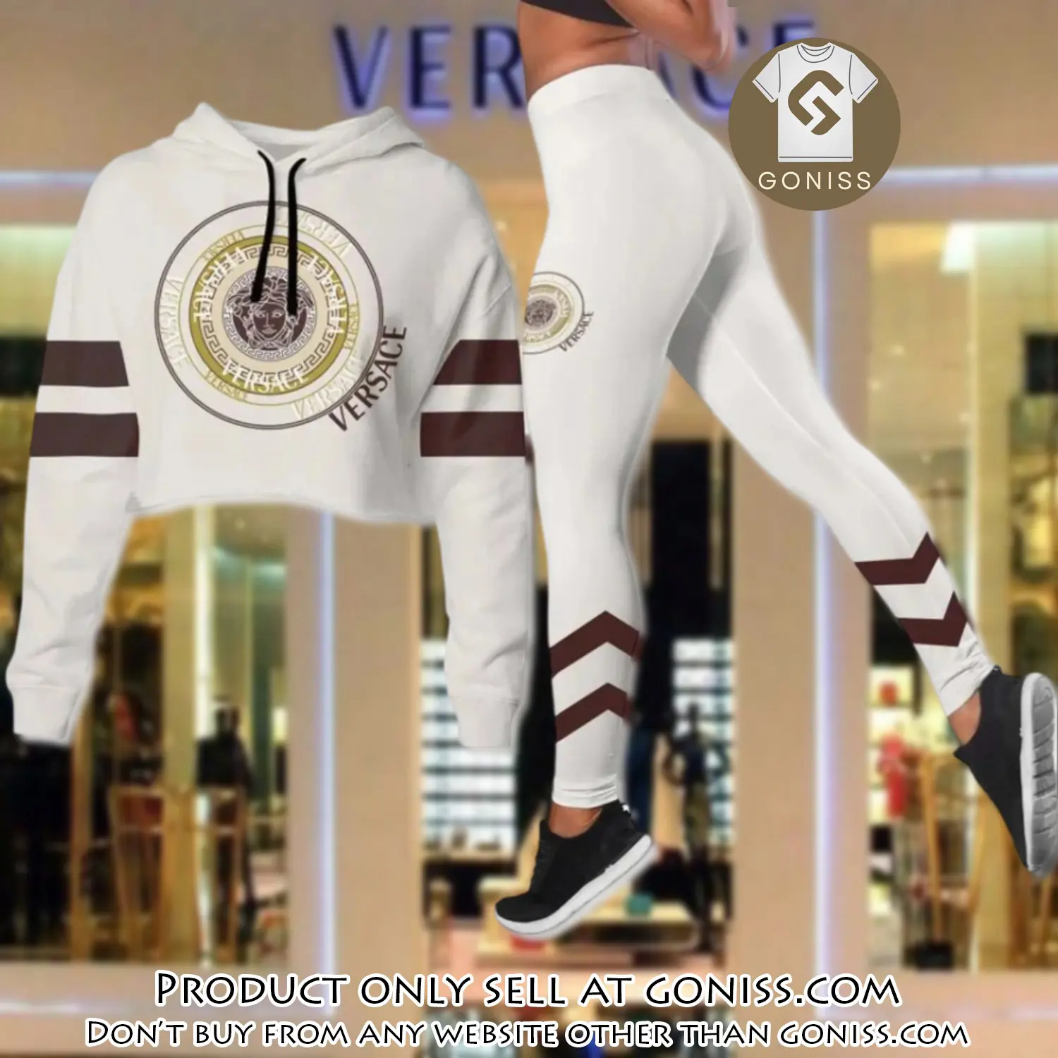 Versace medusa white luxury brand clothes leggings and crop top set for women gn0115090